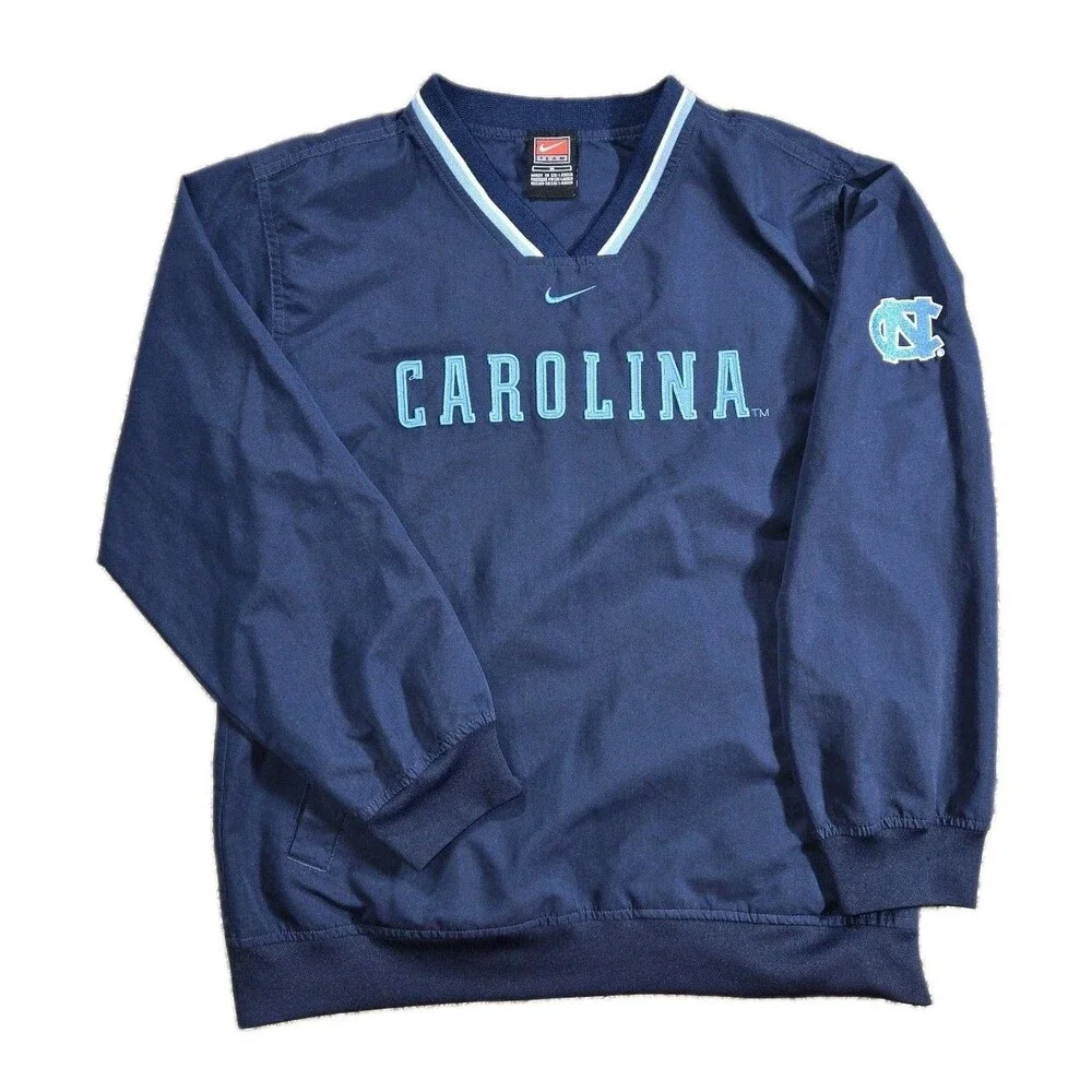 Nike UNC Tar Heels Pullover Jacket Boys Medium Navy Blue V Neck Windbreaker